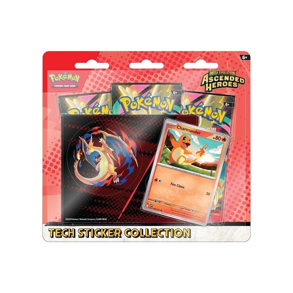 Pokémon TCG Ascended Heroes Tech Sticker Collection – Charmander Promo – 3 Booster Packs – English
