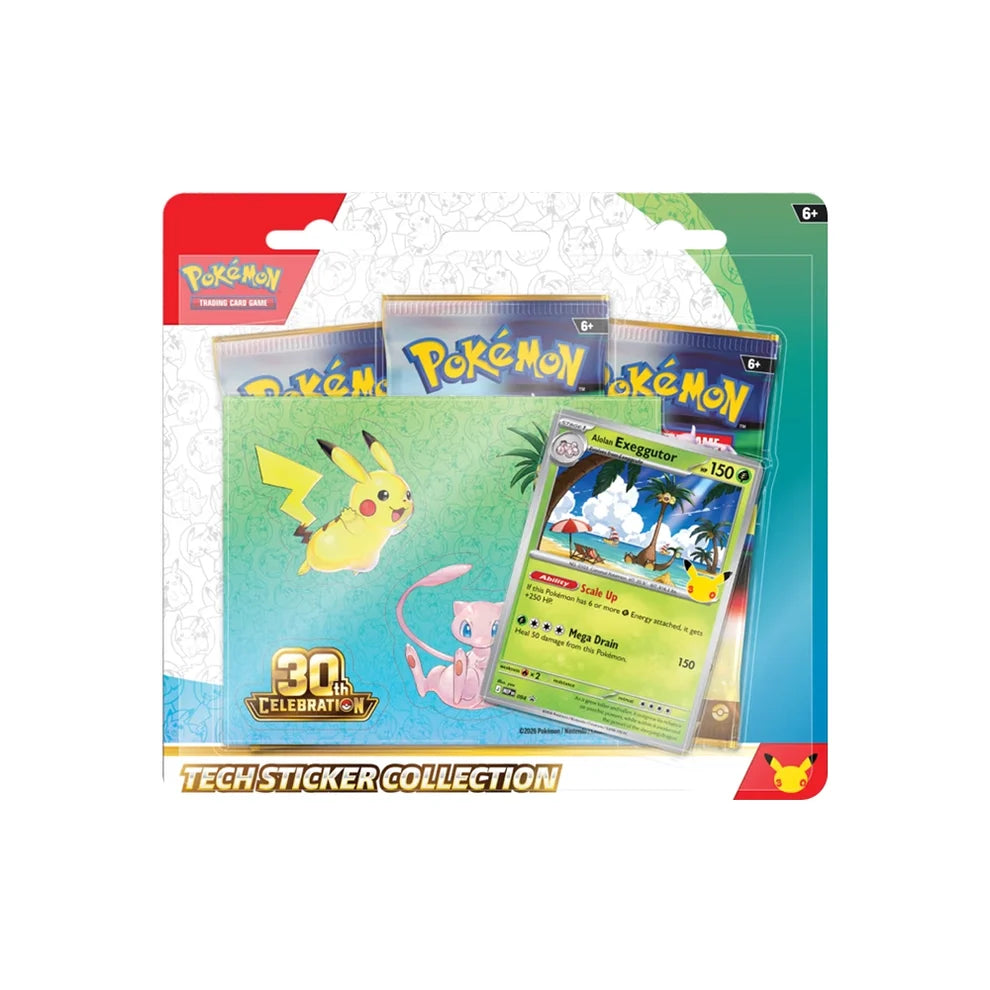 Pokémon TCG 30th Celebration Tech Sticker Collection – Alolan Exeggutor Promo – 3 Booster Packs – English – Pre-Order