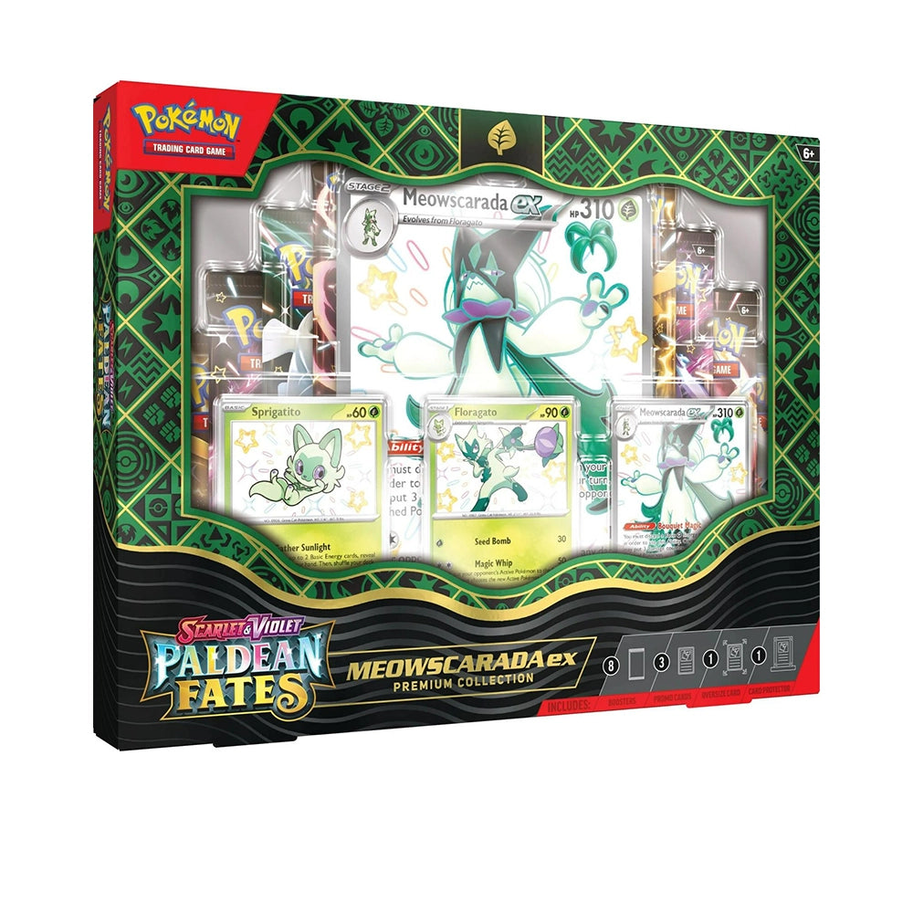 Pokémon TCG Paldean Fates Meowscarada ex Premium Collection – 8 Booster Packs – English